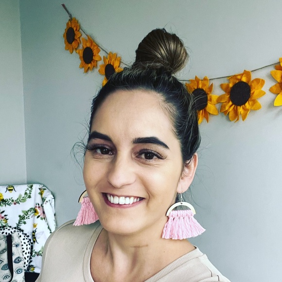 Pink Macrame Earrings - Picture 2 of 2